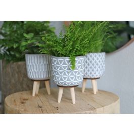 Blumentöpfe Zement mit Holzbeinen | H: 11cm (6 Stück) [IFS-33012]