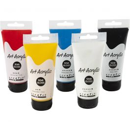Acrylfarbe, Farbenschule, Mattglänzend, Sortierte Farben, 5x75 ml/ 1 Pck [HOB-35135]