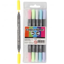 Colortime Dual-Filzstifte, Strichstärke 2,3+3,6 mm, Pastellfarben, 6 Stk/ 1 Pck [HOB-37991]