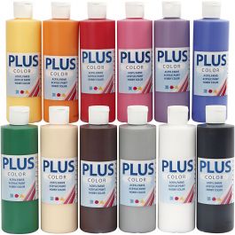 Plus Color Bastelfarbe, Standard-Farben, 12x250 ml/ 1 Pck [HOB-39494]