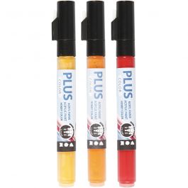 Plus Color Marker, L 14,5 cm, Strichstärke 1-2 mm, Sortierte Farben, 5,5 ml, 3 Stk/ 1 Pck [HOB-39894]