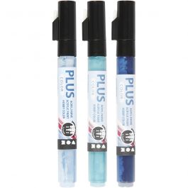 Plus Color Marker, L 14,5 cm, Strichstärke 1-2 mm, Himmelblau, Marineblau, Türkis, 5,5 ml, 3 Stk/ 1 Pck [HOB-39896]