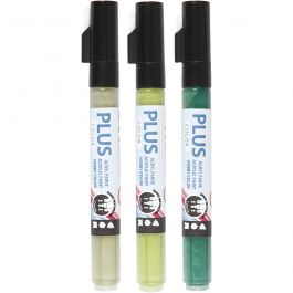Plus Color Marker, L 14,5 cm, Strichstärke 1-2 mm, Dunkelgrün, Eukalyptus, Laubgrün, 5,5 ml, 3 Stk/ 1 Pck [HOB-39897]