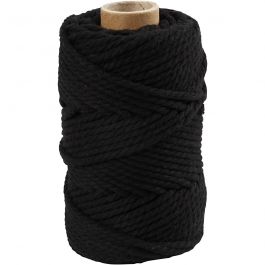 Macramé-Kordel, L 55 m, D 4 mm, Schwarz, 330g/ 1 Rolle [HOB-414755]