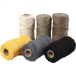 Macramé-Kordel, L 55 M, D 4 mm, Sortierte Farben, 6x330 g/ 1 Pck [HOB-414756]