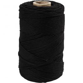 Macramé-Kordel, L 198 m, D 2 mm, Schwarz, 330g/ 1 Rolle [HOB-414765]