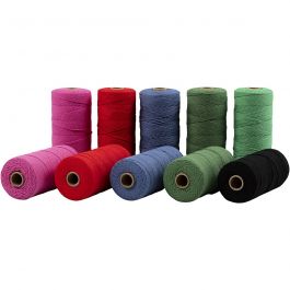 Macramé-Kordel, L 315 M, Dicke 1 mm, Dünne Qualität 12/12, Kräftige Farben, 10x220 g/ 1 Pck [HOB-41525]