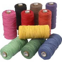 Macramé-Kordel, L 100 M, Dicke 2 mm, Dicke Qualität 12/36, Kräftige Farben, 10x225 g/ 1 Pck [HOB-41555]