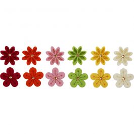 Filzblumen mit Strassstein, D 30 mm, Dicke 2,5 mm, 12 Stk/ 1 Pck [HOB-450760]