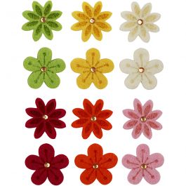 Filzblumen mit Strassstein, D 30 mm, Dicke 2,5 mm, 120 Stk/ 1 Pck [HOB-450761]