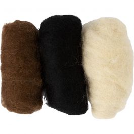 Wolle Kardiert, Sortierte Farben, 3x10 g/ 1 Pck [HOB-45338]