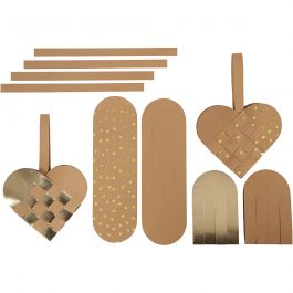 Herzen aus Kunstlederpapier, Dicke 0,55 mm, Gold, 1 Set [HOB-498831]
