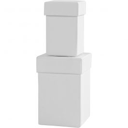 Quadratische Deckelkartons, H 7+9 cm, Größe 4,5+6 cm, Weiß, 2 Stk/ 1 Set [HOB-504324]