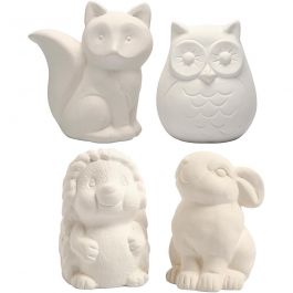 Tier-Spardosen, Eule, Fuchs, Igel, Hase, H 9-10 cm, Weiß, 4 Stk/ 1 Pck [HOB-50569]