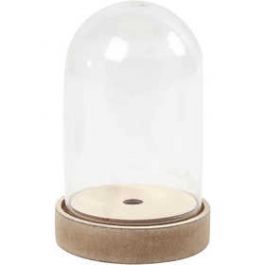 Plastikglas-Glocke auf Holzfuß, H 12,5 cm, D: 8 cm, 1Pck., Innenmaße 10,3 cm [HOB52161]