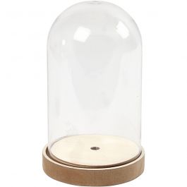 Plastikglas Glocke auf Holzfuß, H 18 cm, D 11 cm, 1 Pck [HOB-52163]