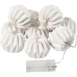 LED-Lichterkette mit Lampions, Runde Lampions, H 55 mm, L 100 cm, D 75 mm, Weiß, 1 Stk [HOB-52357]