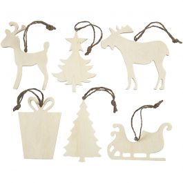 Weihnachtsaufhänger, Größe 7-9 cm, Dicke 4 mm, 6 Stk/ 1 Pck [HOB-564040]