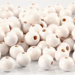 Holzperlen, D 8 mm, Lochgröße 2 mm, Weiß, 15 g/ 1 Pck [HOB-570492]