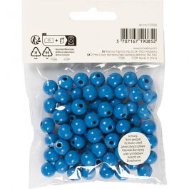 Holzperlen, D 10 mm, Lochgröße 3 mm, ca. 70 Stk, Blau, 20 g/ 1 Pck [HOB-570598]