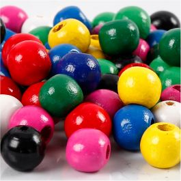 Holzperlen-Mix, D 10 mm, Lochgröße 3 mm, Sortierte Farben, 20 g/ 1 Pck [HOB-570599]
