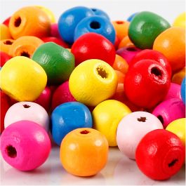Holzperlen, D 10 mm, Lochgröße 2,5-3 mm, Sortierte Farben, 22 g/ 1 Pck [HOB-571231]