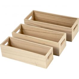 Holzkasten, H 6,5-7,5 cm, L 22+23,5+25 cm, B 6,5+7,5+8,5 cm, 3 Stk/ 1 Set [HOB-57697]