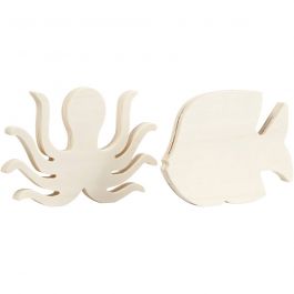 Meerestier-Figuren, Krake und Fisch, H 11 cm, B 16 cm, Dicke 1,2 cm, 2 Stk/ 1 Pck [HOB-57976]
