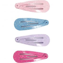 Haarspange, L 32 mm, B 12 mm, Blau, Pink, Flieder, Rosa, 4 Stk/ 1 Pck [HOB-600993]