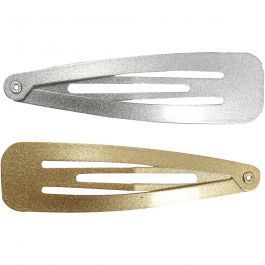 Haarspange, L 66 mm, B 17 mm, Gold, Silber, 4 Stk/ 1 Pck [HOB-600994]
