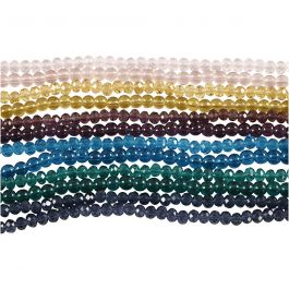 Glas- und Facettperlen - Sortiment, D 4 mm, Lochgröße 1 mm, 12x45Stk/ 1 Pck [HOB-60995]