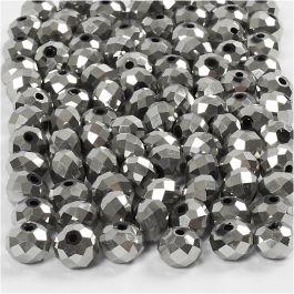Glasschliffperlen, Größe 5x6 mm, Lochgröße 1 mm, Grau metallic, 100 Stk/ 1 Pck [HOB-61684]