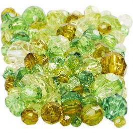 Facettenperlen, Größe 4-12 mm, Lochgröße 1-2,5 mm, Grün mit Glitter, 250 g/ 1 Pck [HOB-61881]