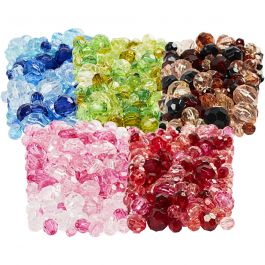 Facettenperlen, D 4-12 mm, Lochgröße 1-2,5 mm, Sortierte Farben, 7x250 g/ 1 Pck [HOB-61888]