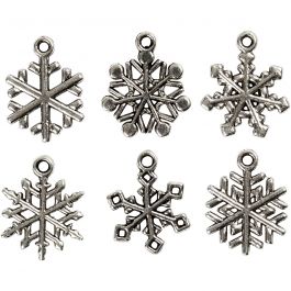 Schneeflocken, H 20 mm, Lochgröße 1,5 mm, Antiksilber, 18 sort./ 1 Pck [HOB-63232]