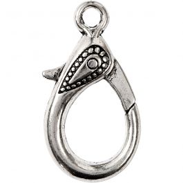 Karabinerverschluss, L 30 mm, Lochgröße 3 mm, Antiksilber, 4 Stk/ 1 Pck [HOB-63252]