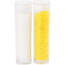 Rocaille Seed Beads 2-cut, D 1,7 mm, Größe 15/0, Lochgröße 0,5 mm, Weiß, Transparent Gelb, 2x7 g/ 1 Pck [HOB-68788]