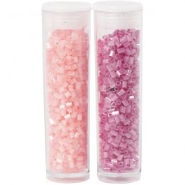 Rocaille Seed Beads 2-cut, D 1,7 mm, Größe 15/0, Lochgröße 0,5 mm, Rosa, Transparent Rosa, 2x7 g/ 1 Pck [HOB-68790]