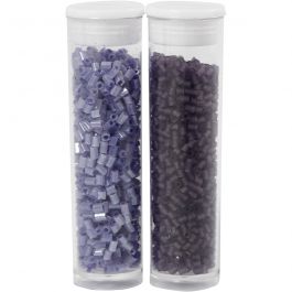 Rocaille Seed Beads 2-cut, D 1,7 mm, Größe 15/0, Lochgröße 0,5 mm, Frosted Lila, Transparent Lila, 2x7 g/ 1 Pck [HOB-68791]
