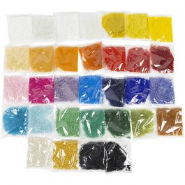 Rocailleperlen, D 1,7+3+4 mm, Größe 6/0+8/0+12/0, Lochgröße 0,5-1,2 mm, Farbe kann variieren , 32x100 g/ 1 Pck [HOB-68821]