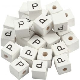 Buchstaben-Perle, P, Größe 8x8 mm, Lochgröße 3 mm, Weiß, 25 Stk/ 1 Pck [HOB-68966]