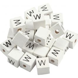 Buchstaben-Perle, W, Größe 8x8 mm, Lochgröße 3 mm, Weiß, 25 Stk/ 1 Pck [HOB-68973]