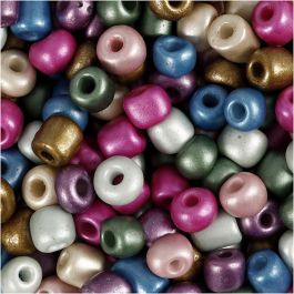 Rocailleperlen, D 5 mm, Größe 4/0, Lochgröße 1,2 mm, Metallic-Farben, 130 g/ 1 Pck [HOB-691201]