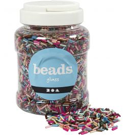 Bead Mix, L 6 mm, D 1,5-2 mm, Lochgröße 1 mm, Metallic-Farben, 520 g/ 1 Dose [HOB-69122]