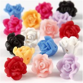 Rosen aus Ton, D 16x10 mm, Lochgröße 0,5 mm, Sortierte Farben, 16 sort./ 1 Pck [HOB-69786]