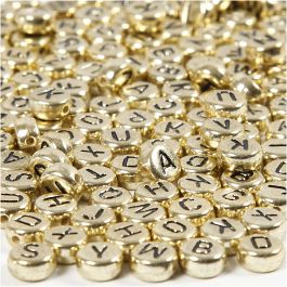 Buchstaben-Perlen, D 7 mm, Lochgröße 1,2 mm, Gold, 21 g/ 1 Pck [HOB-699300]