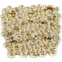 Buchstaben-Perlen, D 7 mm, Lochgröße 1 mm, Gold, 165 g/ 1 Pck [HOB-69930]
