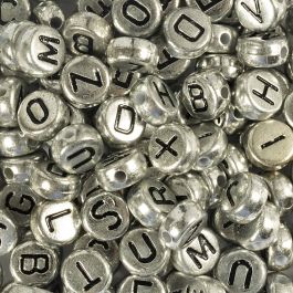 Buchstaben-Perlen, D 7 mm, Lochgröße 1,2 mm, ca. 200 Stk, Silber, 21 g/ 1 Pck [HOB-699330]