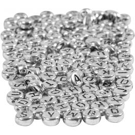 Buchstaben-Perlen, D 7 mm, Lochgröße 1,2 mm, Silber, 165 g/ 1 Pck [HOB-69933]