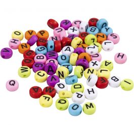 Runde Buchstabenperlen, D 7 mm, Lochgröße 1-2 mm, Sortierte Farben, 25 g/ 1 Pck [HOB-743074]